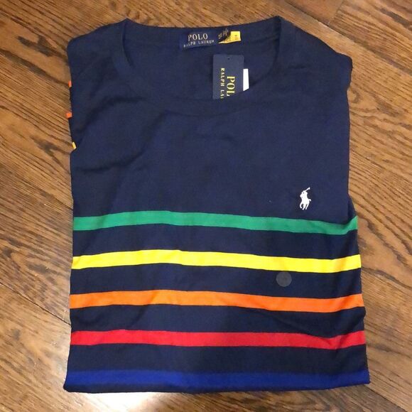 RALPH LAUREN POLO Navy Blue Multi-Striped Tee Sz 4XB - Picture 1 of 3
